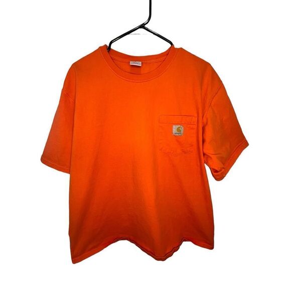 Carhartt Bright Orange Basic Short Sleeve T-Shirt With Front Pocket - Picture 1 of 4
